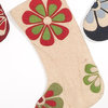 Hand Felted Wool Christmas Stocking Flower Power, Ivory With Red and Green