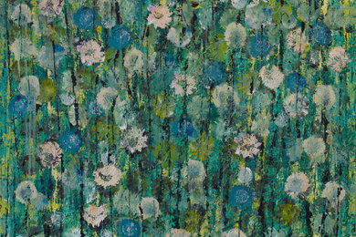 Modern Abstract Floral Painting Acrylic on Canvas Green Tones