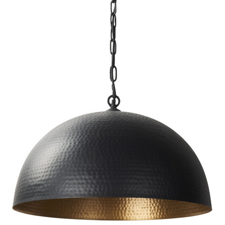 Karina 24" Round Matte Black Hammered Metal Dome Pendant Light