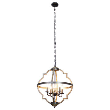 Farmhouse Antique 4-Light Chandeliers in Distressed Wood