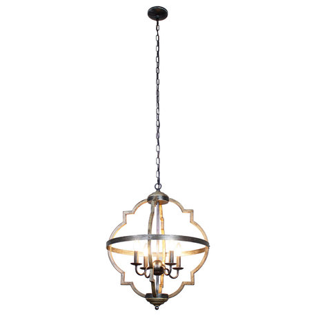 Farmhouse Antique 4-Light Chandeliers in Distressed Wood