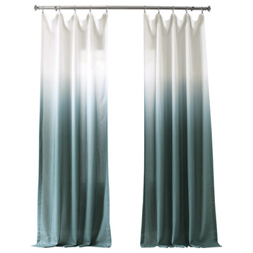 Ombre Faux Linen Semi Sheer Single Panel Curtain, Aqua, 50W x 96L