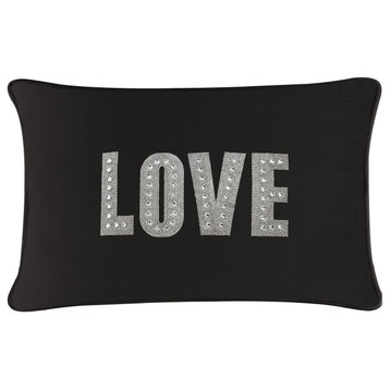 Sparkles Home Love Montaigne Pillow, Black Velvet, 14x20"