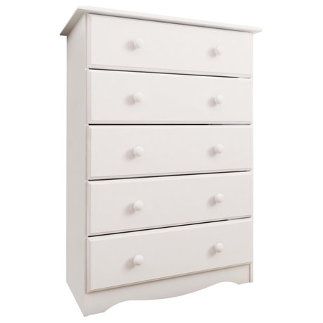 100% Solid Wood 5-Drawer Chest, White