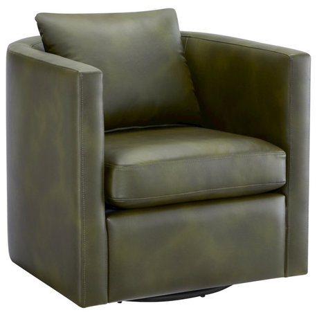 Sheldon Fern Green Faux Leather Swivel Barrel Chair
