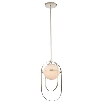 Lennox 9" Mini Pendant in Polished Nickel with White Frosted Glass