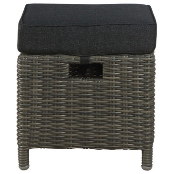 Asti All-Weather Wicker Outdoor 15" Square Ottomans, Cushions, Set of 2