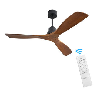 52" Solid Wood Ceiling Fan and Remote Control Reversible Blades, Matte Blck  - Transitional - Ceiling Fans - by Akicon Inc | Houzz