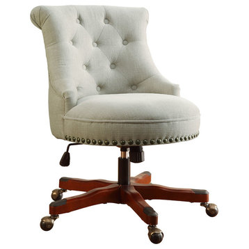 Sinclair Office Chair Natural, Dark Walnut Wood Base, 23W X 27D X 35-39.5H
