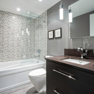 Bathroom Small Contemporary Mosaic Tile And Gray Tile Ceramic Floor Bathroom Idea In Vancouver With