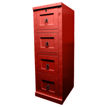 Rustic 4-Drawer File Cabinet, Persimmon Red