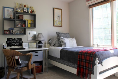 Inspiration for a small eclectic bedroom remodel in Other with gray walls
