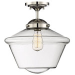 Trade Winds Lighting - Trade Winds Dorothy Schoolhouse Semi-Flush Mount Ceiling Light in Polished Nic - Schoolhouse style lighting, with its iconic look and timeless flair, has a reputation for being practical and hard-working. This style is defined by the kind of curving, flared glass shade seen in the Trade Winds Dorothy semi-flush ceiling light. Its clear glass shade lets the light shine bright and its polished nickel finish pairs well with a wide variety of finishes and styles. Because the Dorothy hangs close to the ceiling, it’s great for use in small spaces. This fixture is dimmable and uses 1 standard size bulb of up to 60 watts. An LED bulb can be used. Rated for indoor use only.  This light requires 1 , 60W Watt Bulbs (Not Included) UL Certified.