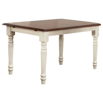 60" Rectangular Extendable Dining Table, White & Brown Butterfly Leaf Top