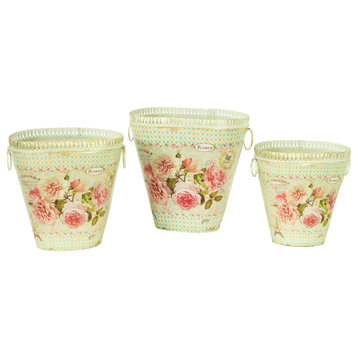 French Country Planters Vintage Metal Decorative Vases and Flower Pots, 3-Piece