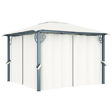 vidaXL Gazebo Canopy Tent Pavilion Sun Shelter with Curtains Cream Aluminum