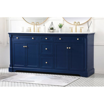 Elegant Decor Clarence 72" Solid Wood and Metal Double Bathroom Vanity in Blue