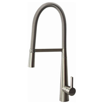 Trattoria Pull Down Brass Kitchen Faucet, Luxe Stainless