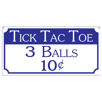 Tick Tac Toe 3 Balls 10C, Aluminum Carnival Fair Amusement Park Sign, 6"x12"