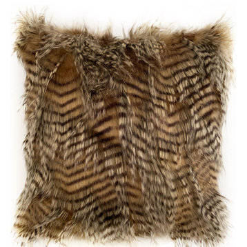 Plutus Brown and Gray Porcupine Animal Faux Fur Luxury Throw Pillow, 16"x16"
