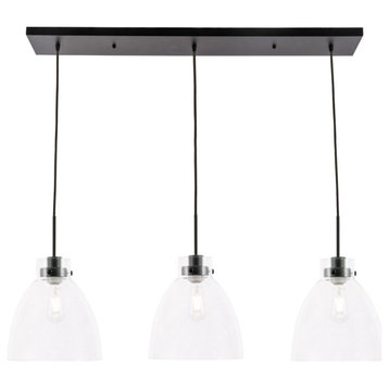 Frey 3 Light Pendant in Black And Clear Glass