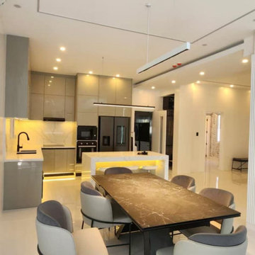Modern Custom Wide Open-Plan Kitchen & Formal Dining Integrated Space Full Overv