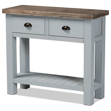 Classic Traditional 2-Tone Grey and Antique Brown Finished Wood Console Table