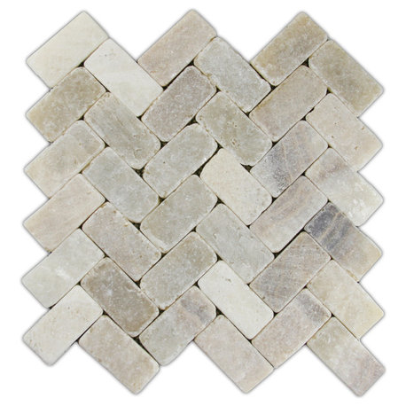 Natural mixed quartz herringbone mosaic – pebble for walls, floors