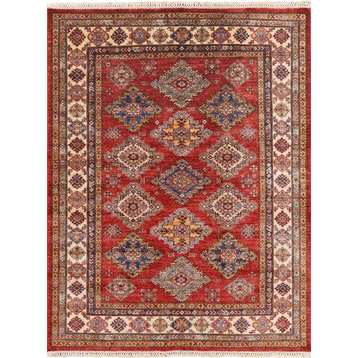 Super Kazak Hand Knotted Wool Area Rug 5' X 7'