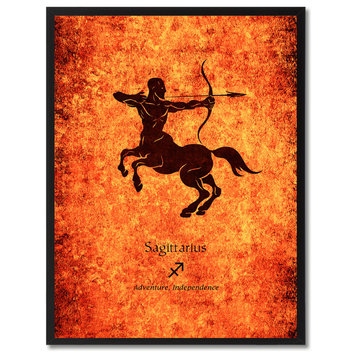 Sagittarius Horoscope Astrology Orange Print on Canvas Framed, 13"x17"
