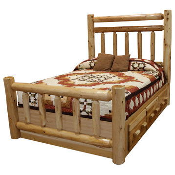 White Cedar Log Platform Bed with Double Top Rail & Footboard, Twin