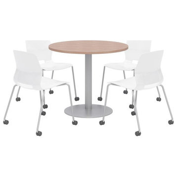 Olio Designs Cherry Round 36in Lola Dining Set - White Caster Chairs
