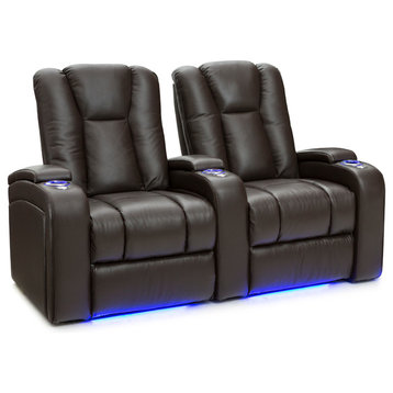 Seatcraft Serenity Leather Home Theater Seating Power Recline, Brown, Row of 2