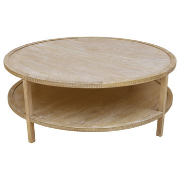Rohan 48" Round Mango Hardwood Coffee Table With Shelf