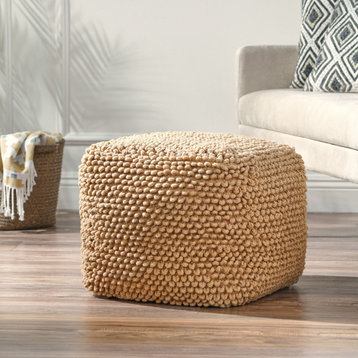 Devries Boho Handcrafted Tufted Fabric Cube Pouf, Natrual