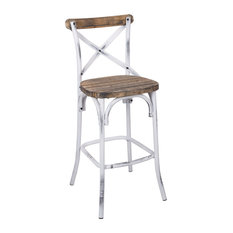 Acme Furniture - 29" Counter Chair Bar Stool Walnut Wooden Seat, Antique White - Bar Stools and Counter Stools