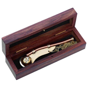 Boatswain (Bosun) Whistle With Rosewood Box, Brass/Copper, 5"