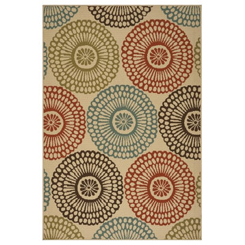 Noble House Anniston 90x63" Indoor Fabric Floral Area Rug in Beige and Blue