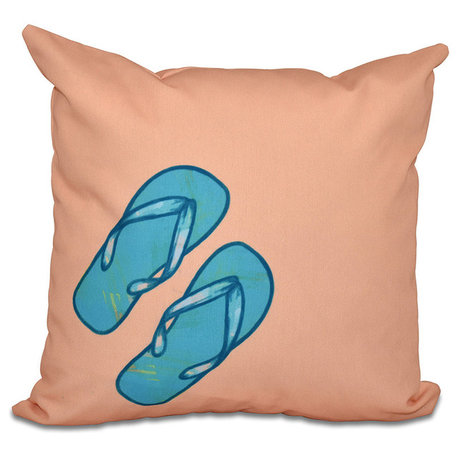 Flip Flops, Geometric Print Pillow, Coral, 16"x16"