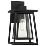 Savoy House - Denver 1-Light Outdoor Wall Lantern, Matte Black - Boost your curb appeal and create a great first impression with the Craftsman-inspired style of the Savoy House Denver 1-light outdoor wall lantern. Clear seedy glass and a matte black finish make Denver a great choice for lighting up today's fashionable homes. This fixture is 15" in height, 8" in width and extends 9.5" from the wall. It uses one standard size bulb with a max of 60 watts. Wet area rated.