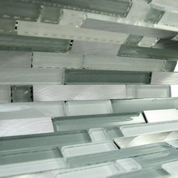 Glossy Green and White & Silver Aliminum Authentic Glass Mosaic Tiles Collection - Home Accessories & Decor