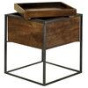 22 Inch Modern Square Accent Table Removable Tray Top With Storage Brown