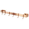 Handcrafted 24" Wall Rack Utensil Bar w 6 Hooks, Brushed Copper