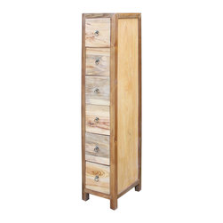 Chinese Raw Wood Slim 6 Drawers Narrow Cabinet - Dressers