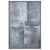 Oversize Modern Industrial Gray Gold 62" Painting | Navy Black White Abstract