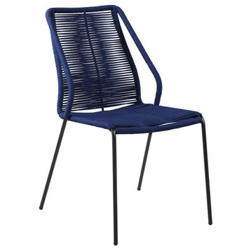 Clip Indoor Outdoor Stackable Steel Dining Chair with Blue Rope - Set of 2