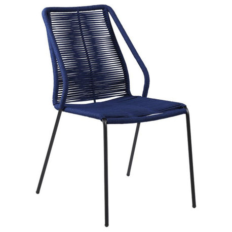 Clip Indoor Outdoor Stackable Steel Dining Chair with Blue Rope - Set of 2