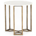 Four Hands - Naomi Marble End Table-Raw Brass - A graceful twist on geometric-inspired design. An aluminum base of raw brass forms pentagons to support a rounded top of polished white marble. An open-air look lends lightness to heavy materials.