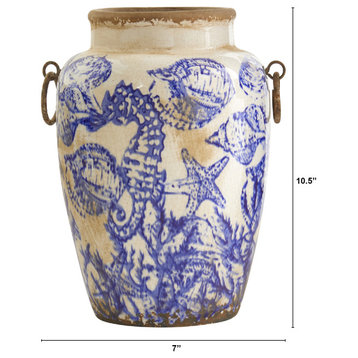 10.5" Nautical Ceramic Urn Vase