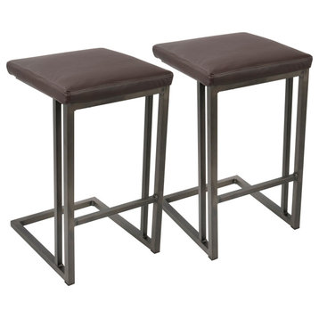Roman Industrial Counter Stool, Antique/Espresso Faux Leather, Set of 2